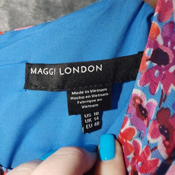 Maggy London Floral Pleated Halter Women's Midi Dress10 Pink Blue Garden‎ Party - Picture 2 of 11